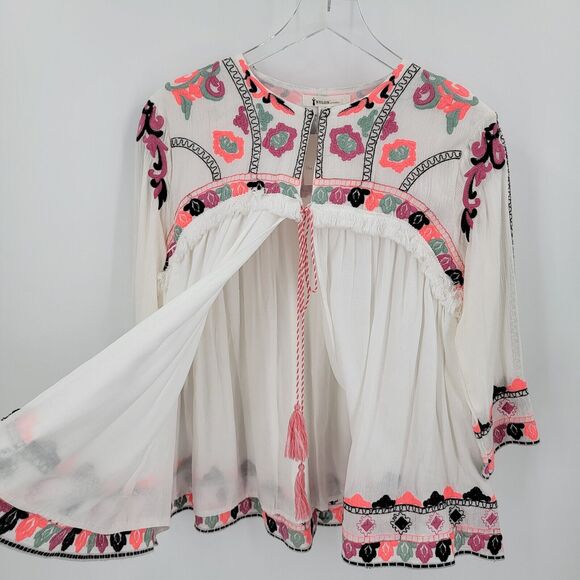 Nylon Apparel Swing Top Women's Small Open Front Embroidered Floral - Picture 10 of 15